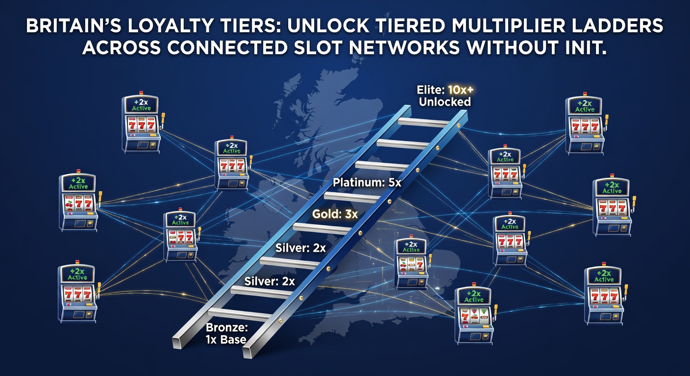 Diagram showing loyalty tier progression and multiplier ladders in connected British slot environments