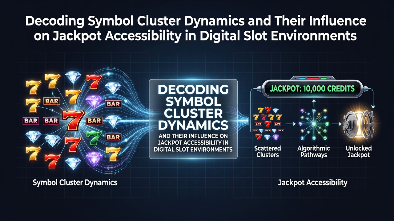 Digital slot interface displaying colorful symbol clusters forming across the reels during gameplay