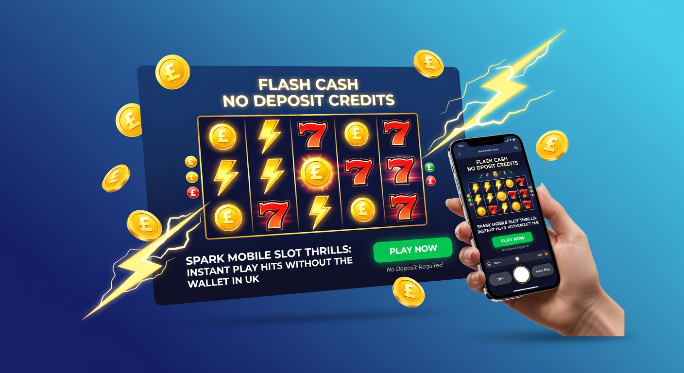 Dynamic screenshot of a UK mobile casino bonus screen activating flash no-deposit credits for slot spins