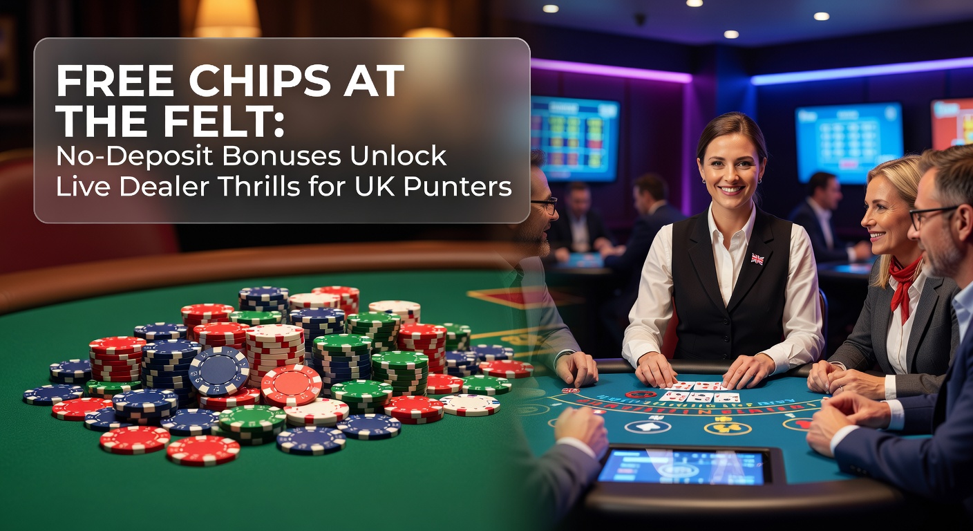 Vibrant live dealer blackjack table with stacks of colorful chips and a professional croupier dealing cards under bright casino lights