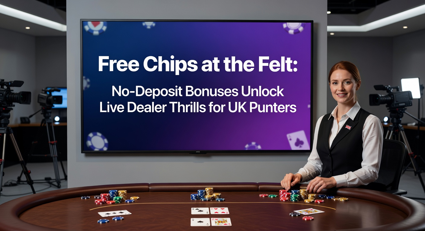 Close-up of a roulette wheel spinning with a small stack of free bonus chips beside a player's betting layout, croupier gesturing invitingly