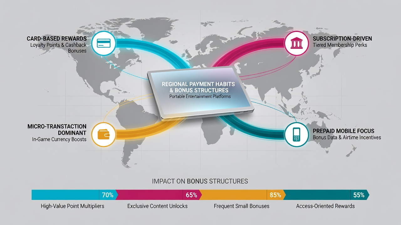 Global map highlighting regional payment method preferences and their impact on mobile app bonuses