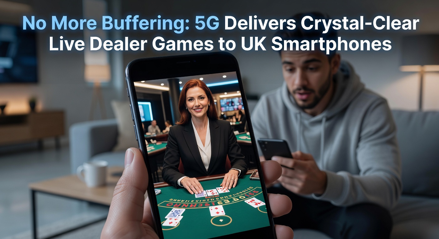 Smartphone displaying a live dealer blackjack table with seamless 5G streaming, no lag visible on the crystal-clear screen