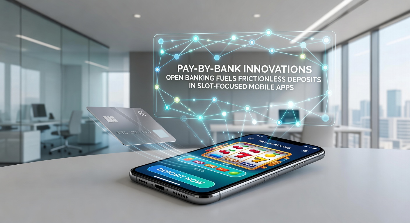 Smartphone screen capturing a pay-by-bank deposit confirmation in a mobile slot game, featuring spinning reels and instant fund alert