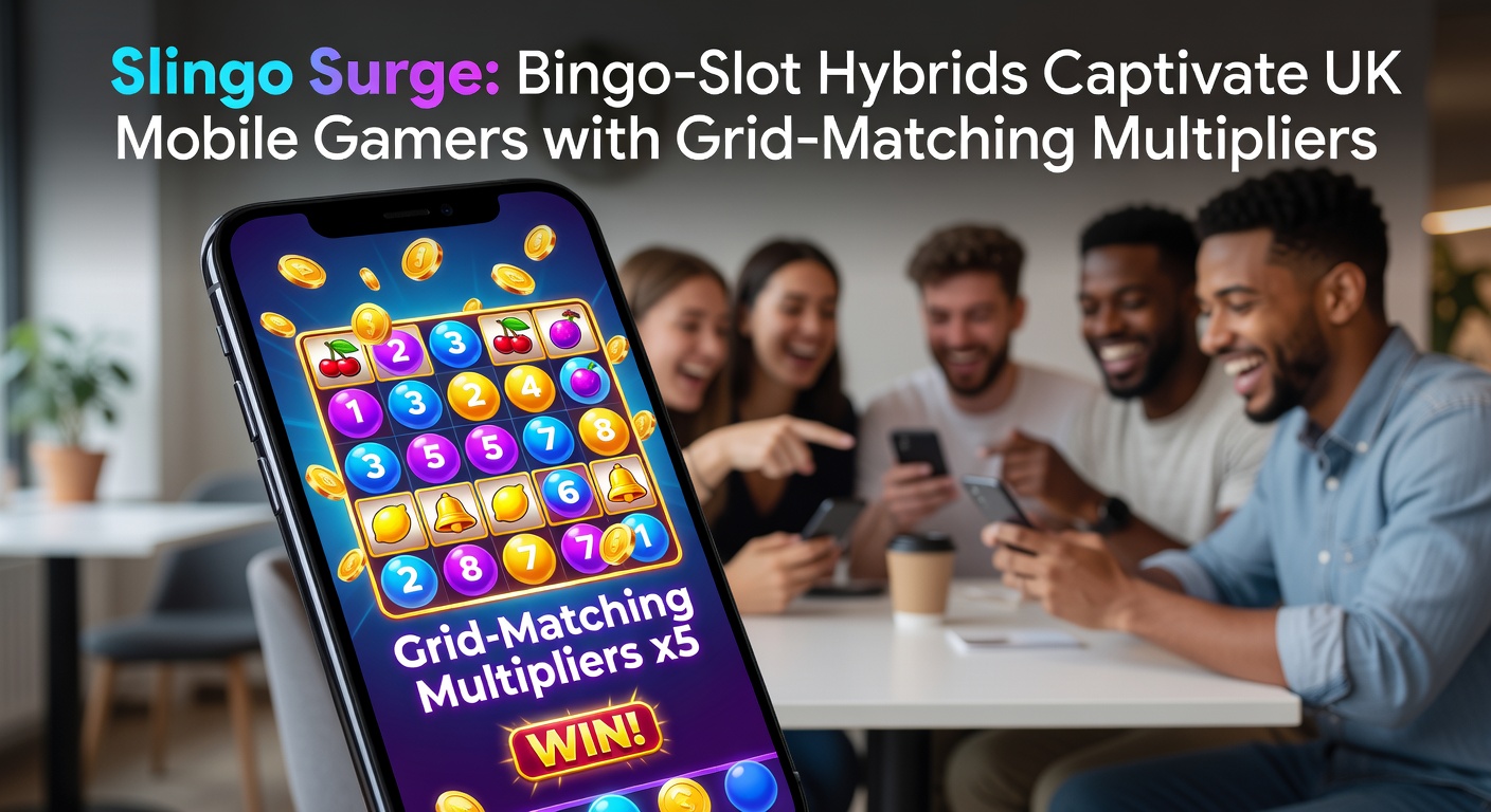 Vibrant Slingo game screen showing a 5x5 bingo grid filled with colorful numbers alongside spinning slot reels and glowing multiplier symbols