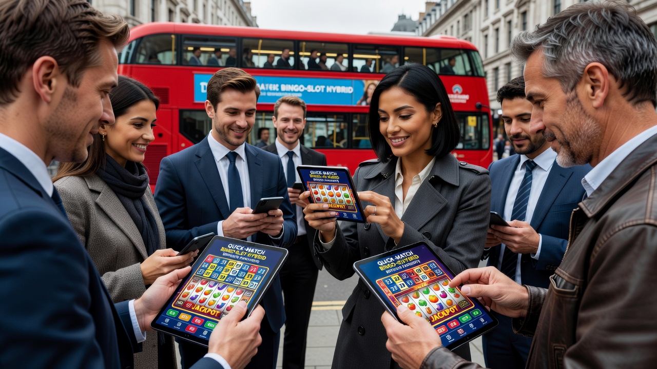 Mobile screen displaying a quick-match bingo-slot hybrid game with matching grids and slot reels