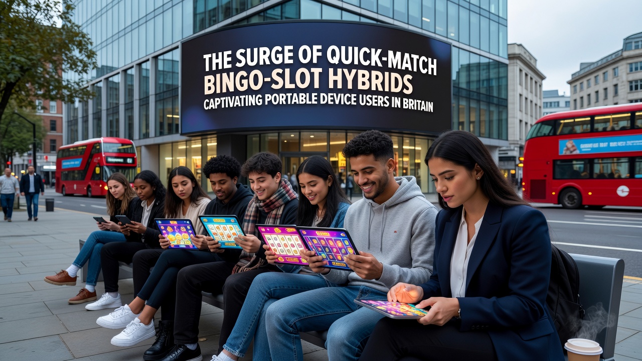 Players engaging with bingo-slot hybrid applications on various portable devices in everyday settings