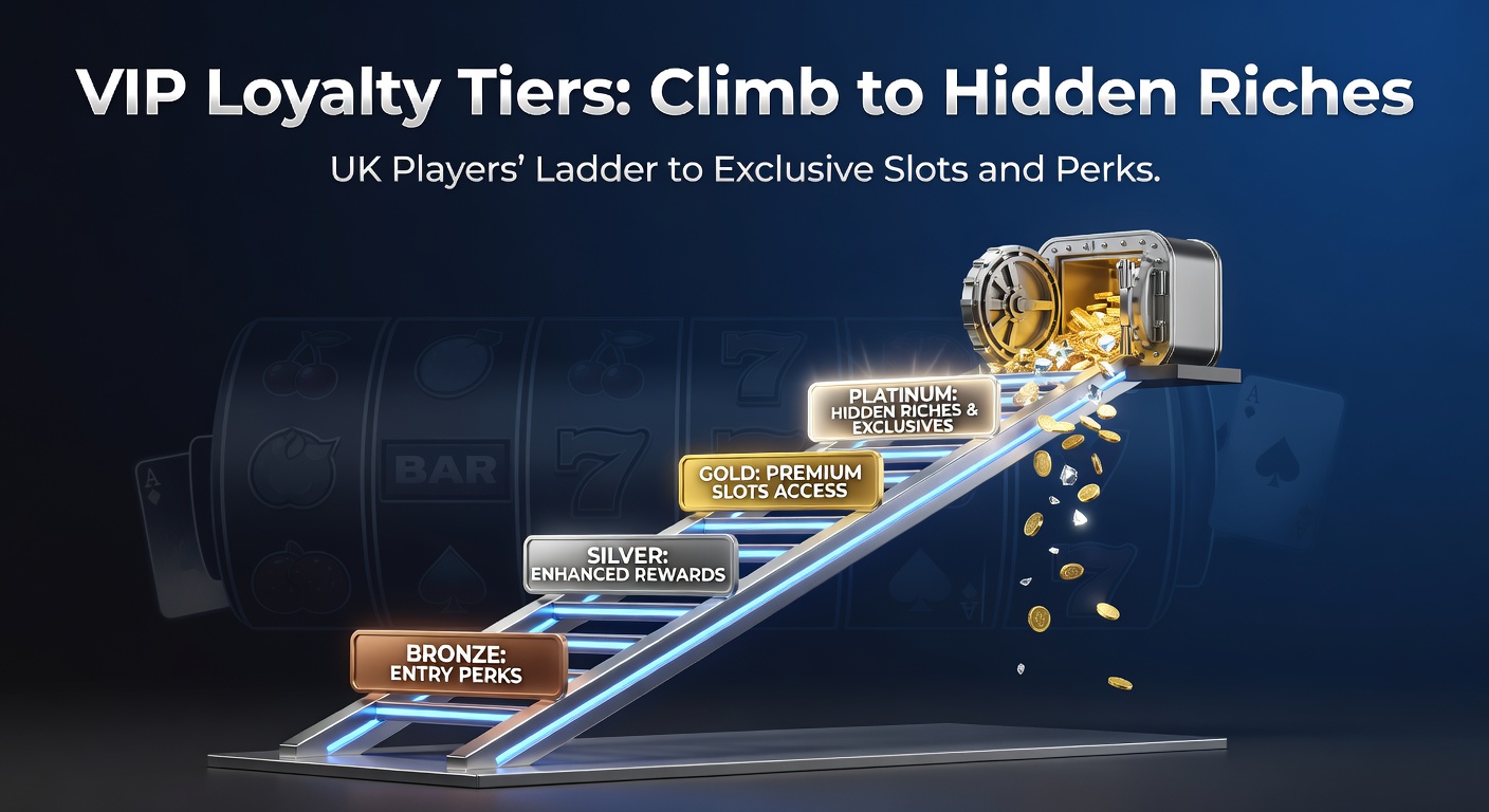 Graphic illustration of a golden VIP loyalty ladder ascending through casino tiers, with slot machines and perk icons at higher levels