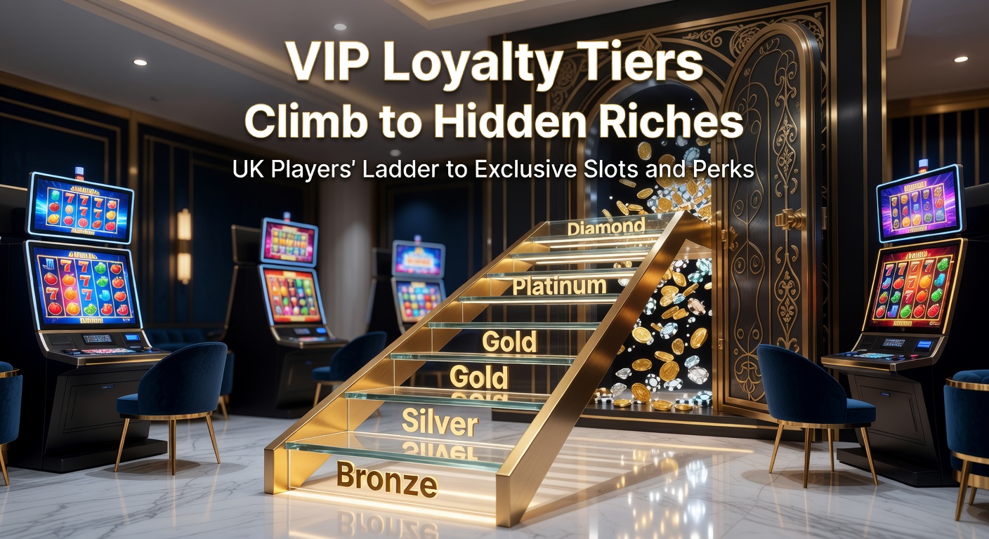 Screenshot of a casino app displaying VIP tier dashboard with progress bar, perk icons, and exclusive slot thumbnails